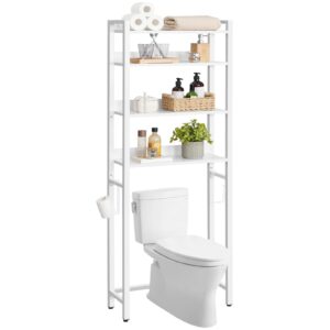 MAHANCRIS Over The Toilet Storage Rack, 4 Tier Bathroom Organizer Over Toilet, Freestanding Space Saver Toilet Stand with 2 Hooks, Bathroom Storage Shelf, Easy to Assemble, White TSBW0401