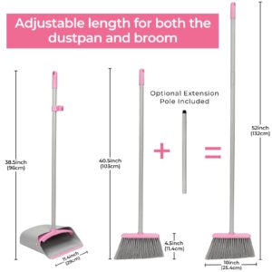 Pink Broom with Dustpan Combo Set，52" Brooms for Sweeping Indoor Broom and Dustpan Set for Home Kitchen Office Lobby Floor Standing Dust Pan