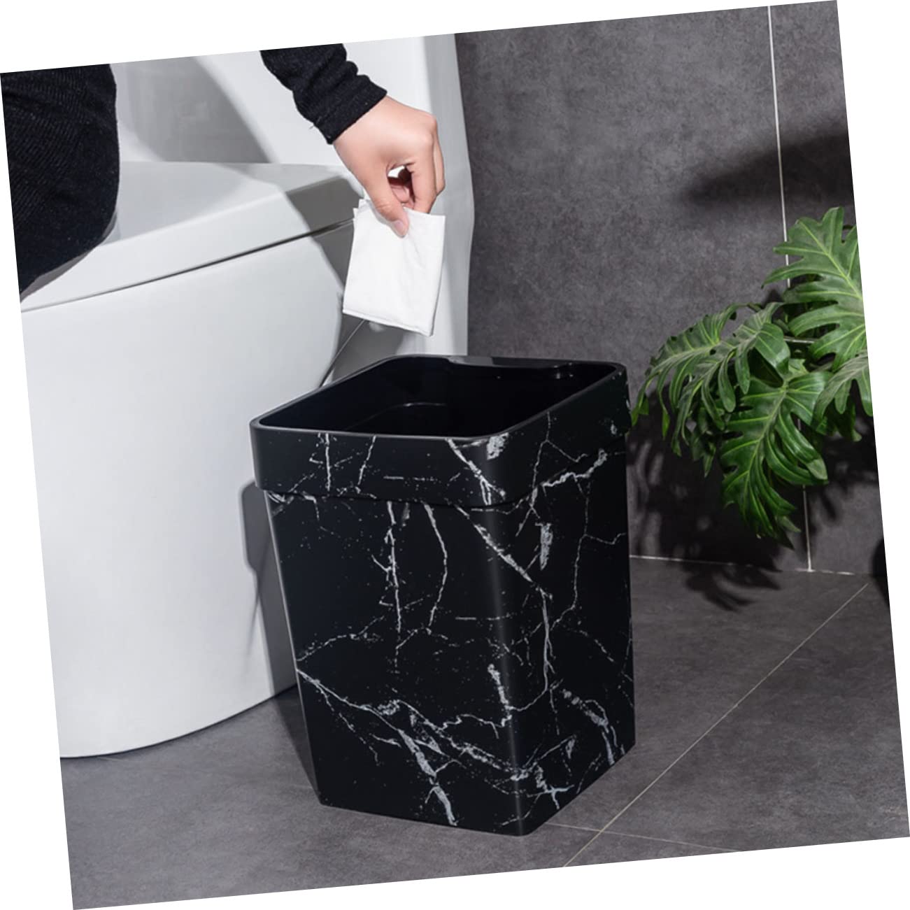 JOINPAYA Marble Trash Can Bathroom Trash Can Garbage Can Farmhouse Trash Square Waste Bin Trash Basket Black Bins Counter Trash Can Trash Bin Plastic Container Office Outdoor