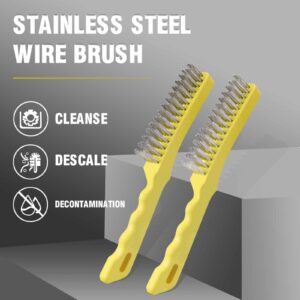 2 Pcs Stainless Steel Wire Brush, Wire Brushes for Cleaning Rust Heavy Duty Rust Remover for Metal Welding Wire Brush with Curved Handles 11 Inch for Rust Removal, Deburring, Surface Preparation