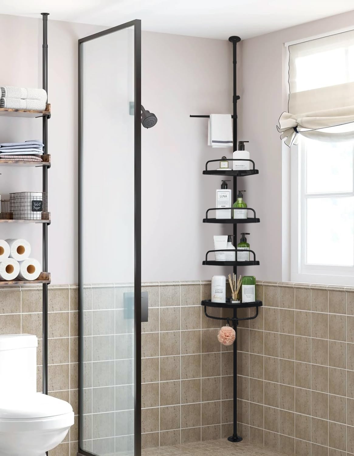 Tacomany Constant Tension Corner Shower Caddy, Commecial Grade SUS304 Pole + FRPP Tray