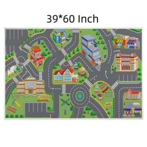 EVSOFMLF Road Play Map City Car Vehicle Traffic Educational Learning & Fun Game Area Non Slip Boy & Girl Kids Rug Carpet for Children Bedroom, Toddler Classroom & Baby Playroom Mat(Traffic 39*60 inch)