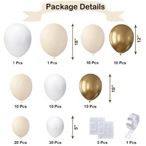 White Sand Gold Balloons Garland Arch Kit,102PCS White Nude Balloons with Metallic Chrome Gold Latex Balloons for Boho Wedding Baby Bridal Shower Engagement Anniversary Birthday Decorations