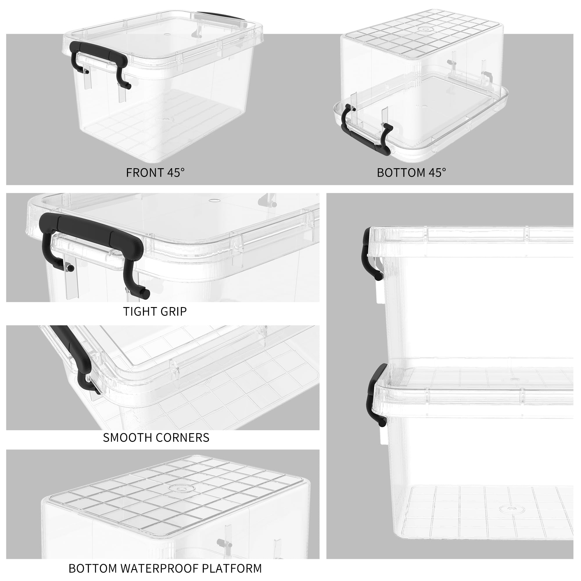 Cetomo Plastic Storage Bin Tote Organizing Container with Lid and Secure Latching Buckles, Clear, 3.2Qt x 12, Pack of 12