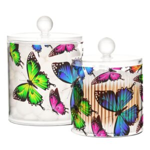 Bokkoy Beautiful Color Butterfly Transparent Storage Can Plastic Can Packs of 2 Cotton Swabs Floss Can Cosmetic Cotton Storage Jar for Bathroom and Dressing Table