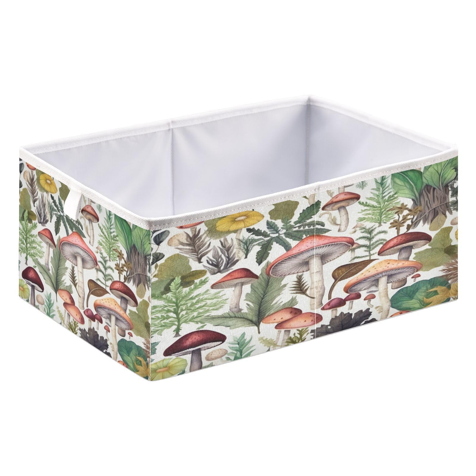 Haskirky Wild Mushroom Foldable Collapsible Storage Box Bins,11x11x11 Inch Cubes Baskets Fabric Storage Bins with Handles for Shelves Nursery Closet Home Decor