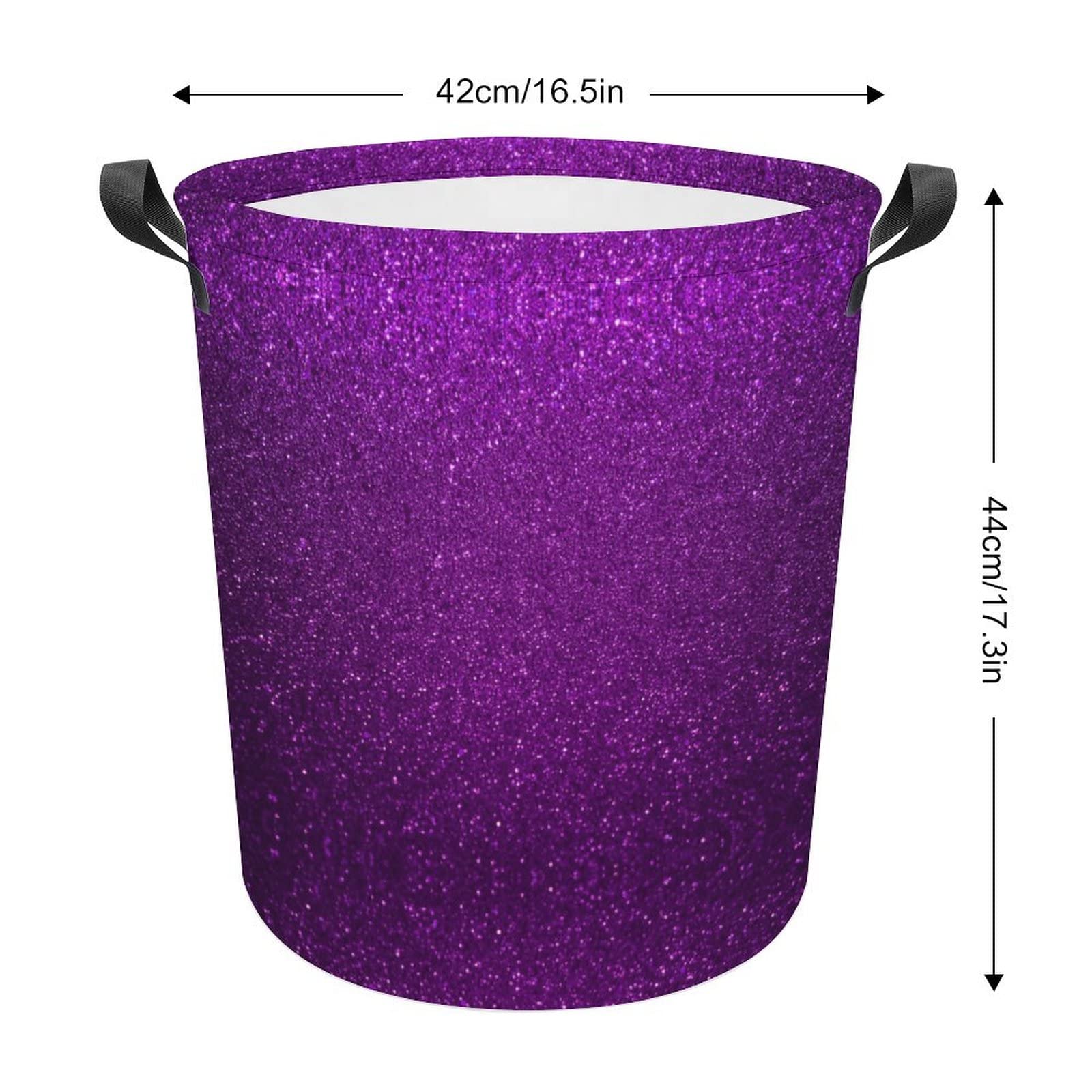 TsyTma Purple Laundry Basket Glitter pattern dorm hamper Small Kids Laundry Hamper with Handles Collapsible Round Dirty Clothes Hampers for Laundry, Kids Toys, Bedroom,Bathroom