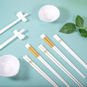 PLMMOUT 5 Pairs Ceramic Chopsticks,High-grade Chop Sticks,Porcelain Chopsticks Reusable Chopstick Set,Anti-Slip Chop Sticks Reusable Dishwasher Safe (9.7 Inch,Golden Pattern)