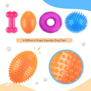 Silipull 4 Pcs 4.5'' Spiky Squeaker Football Dog Toy for Medium Large Dogs Spiky Dog Balls Puppy Chew Toys for Aggressive Chewers Spiky Ball Dog Toy Fetch Toys for Training (Fresh,Multicolored)