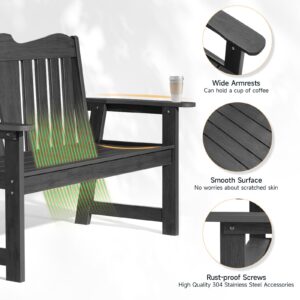 ONBRILL Outdoor Bench, 2-Person Weatherproof Garden Bench with Wide Armrests and Backrest, All-Weather Patio Bench Will not Rot and Fade for Garden, Porch, Backyard and Park, Easy Installation, Black