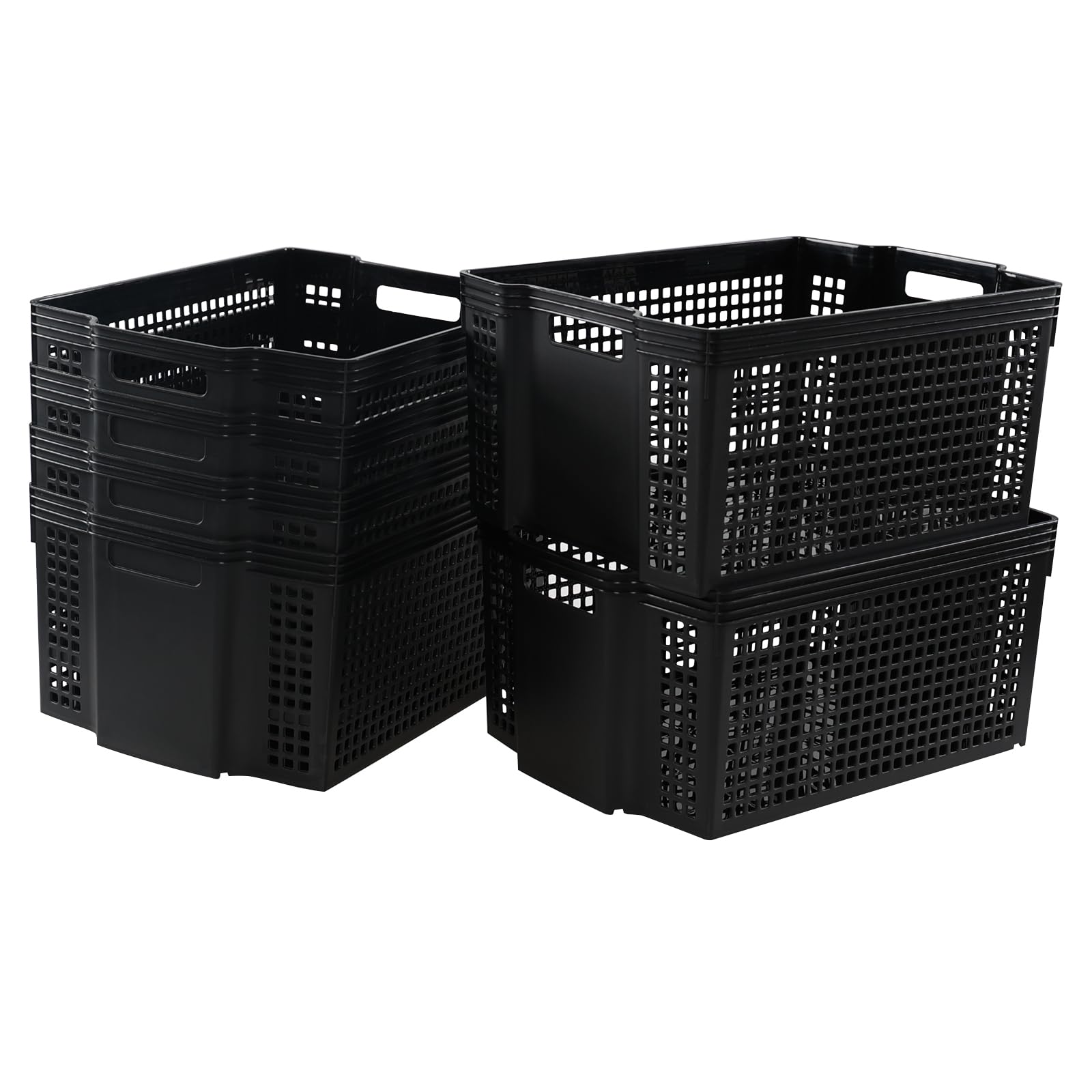 Obstnny 6-Pack Large Plastic Storage Baskets, Stackable Storage Basket Bin, Black