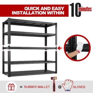 REIBII 48''W Garage Shelving 2500LBS Storage Shelves Heavy Duty Garage Shelves 5 Tier Adjustable Metal Shelves for Garage Storage Rack Heavy Duty Shelving Industrial Utility Shelf,48''W X 72''H X18''D