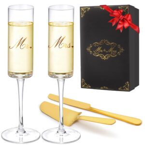 justotry wedding cake cutting knife and server set engraved gold mr and mrs champagne flutes glasses bride and groom champagne toast for bridal shower engagement gifts