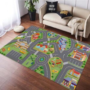 EVSOFMLF Road Play Map City Car Vehicle Traffic Educational Learning & Fun Game Area Non Slip Boy & Girl Kids Rug Carpet for Children Bedroom, Toddler Classroom & Baby Playroom Mat(Traffic 39*60 inch)