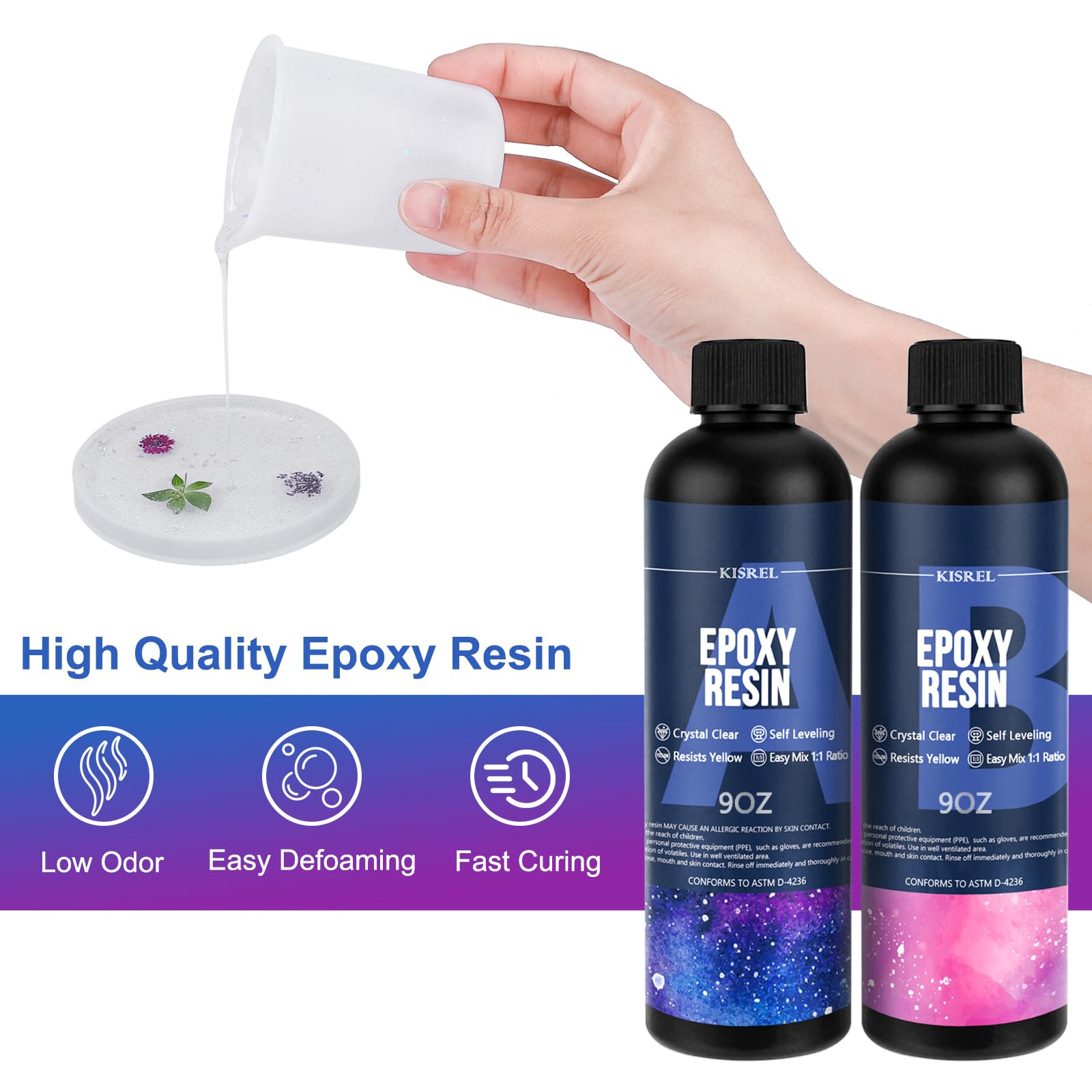 Epoxy Resin Kit for Beginners, Resin Kit with Resin Molds, 18OZ Resin Epoxy Kit wiht Dried Flowers, Resin Measuring Cups and Resin Supplies