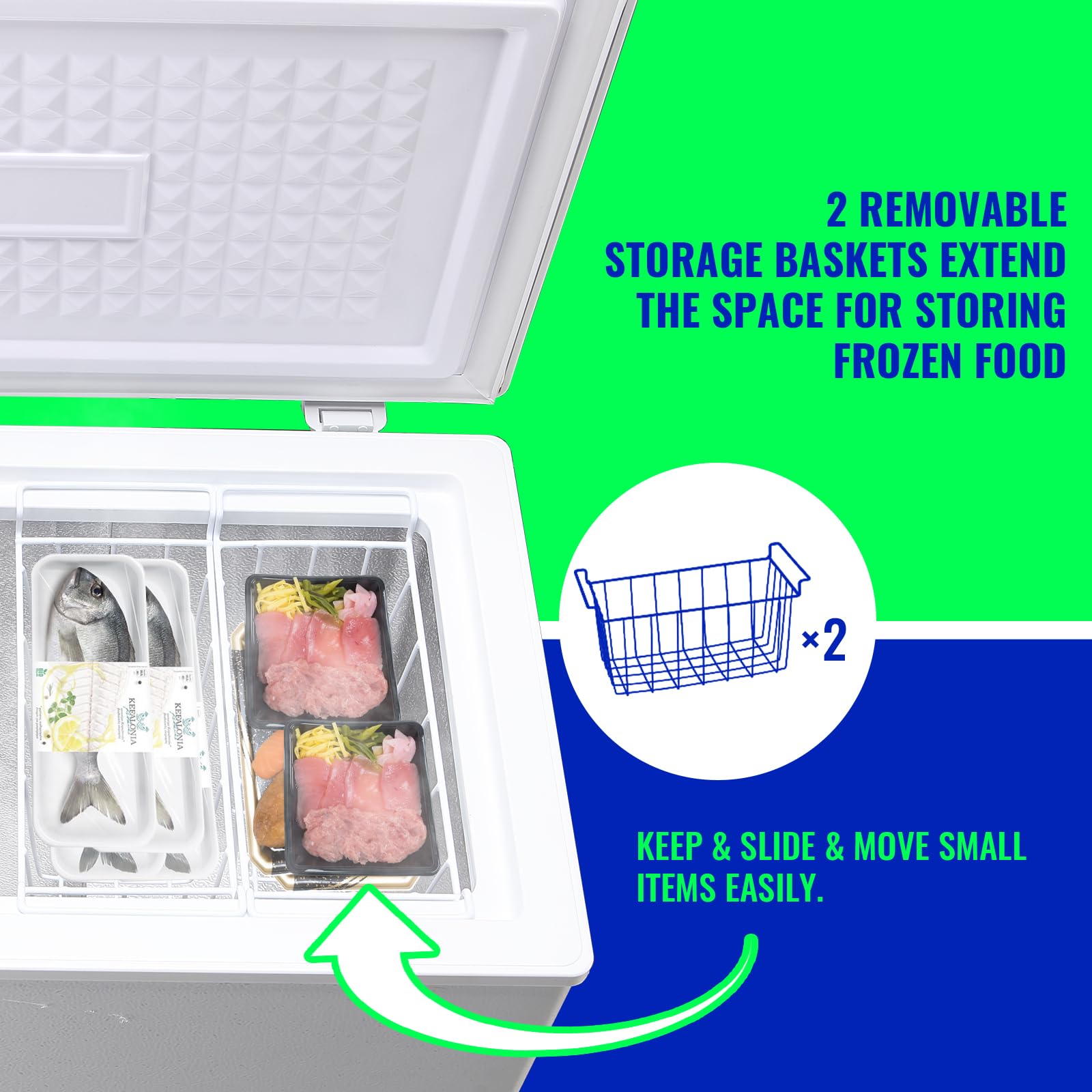 DEMULLER 4.0 Cu.ft Chest Freezer with Electronic Panel, Accurate Temperature Display to 1 ℉, Deep Freezers with 2 Removable Baskets, Compact Size Small Freezer for Any Space White