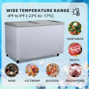 Generic 16 Cu.Ft Commercial Chest Freezer with LED Light,Temp Rang -8°F and 0°F,Glass Top Display Chest Freezer with 6 Removable Wire Baskets,Sliding Lids, Lock,Caster Wheels, FDF16CF-ST