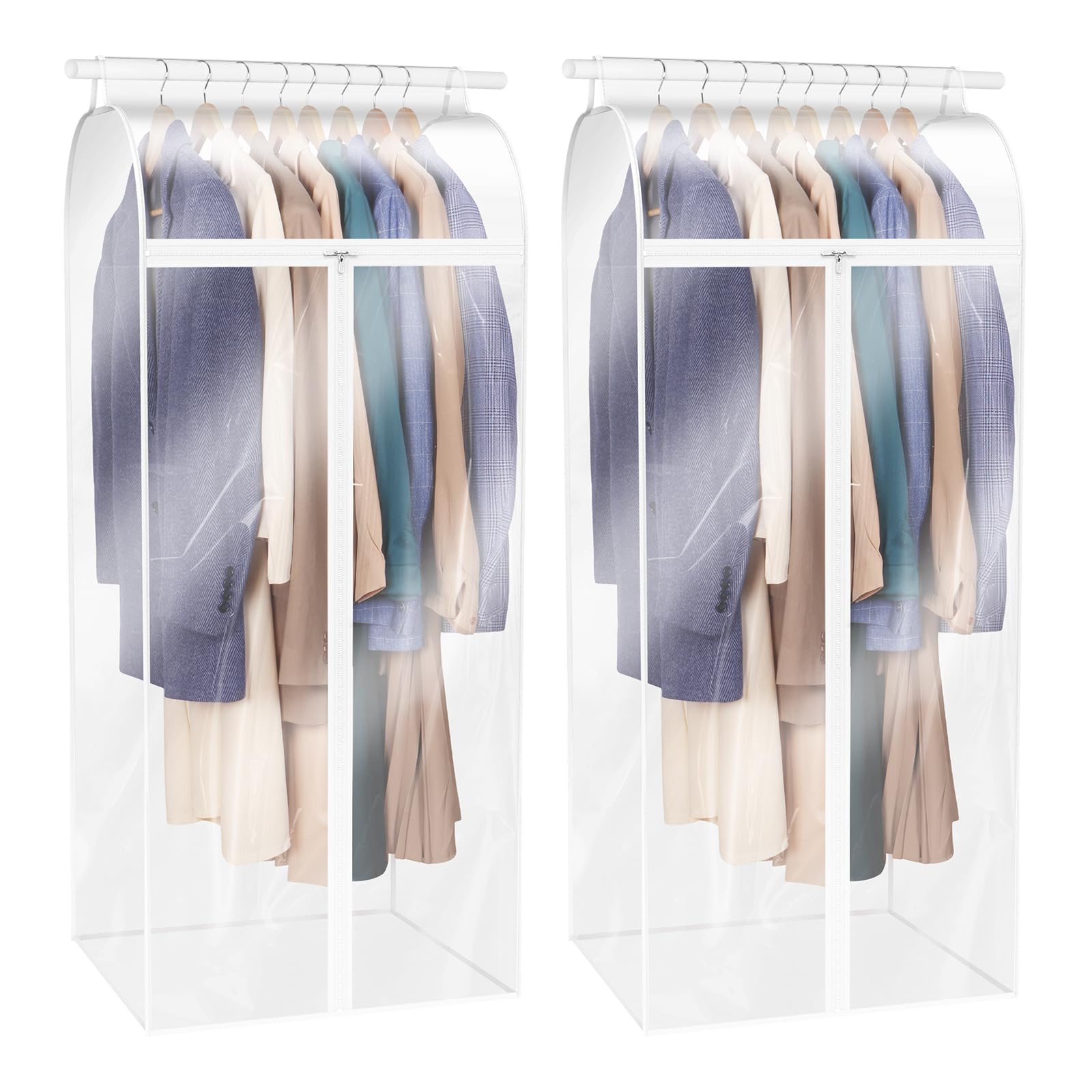 Zilink Dress Bags for Hanging Clothes 60 inch (2 Pack) Clear Garment Rack Cover Hanging Garment Bags for Storage for Coats Long Dress Gown Storage