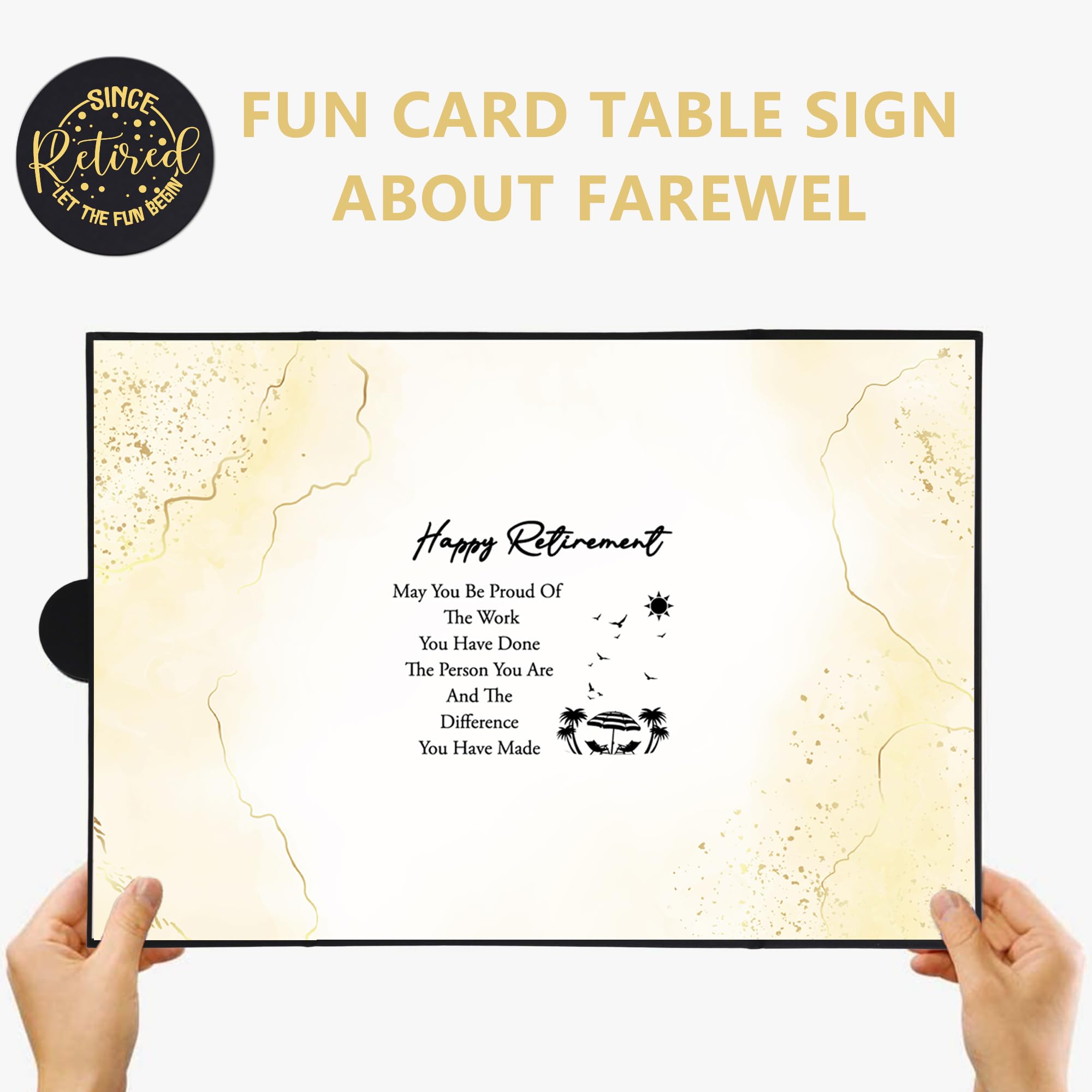 Holkcog Black Gold Retirement Party Decorations,Black Gold Giant Happy Retirement Guestbook Fun Beach Themed Retirement Party Signature Book,Best Retirement Gifts for Women Men, Retire Signing Boards…