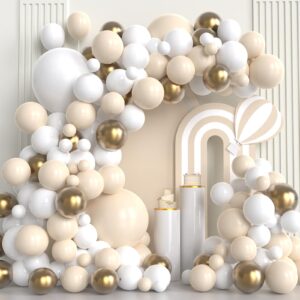 white sand gold balloons garland arch kit,102pcs white nude balloons with metallic chrome gold latex balloons for boho wedding baby bridal shower engagement anniversary birthday decorations