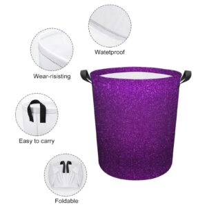 TsyTma Purple Laundry Basket Glitter pattern dorm hamper Small Kids Laundry Hamper with Handles Collapsible Round Dirty Clothes Hampers for Laundry, Kids Toys, Bedroom,Bathroom