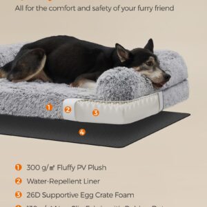 Feandrea Dog Bed, Orthopaedic Dog Sofa Bed for Medium Dogs, Waterproof Ped Bed with Removable Washable Cover, 36 x 27 x 9 Inches, Gray Ombré UPGW232G01