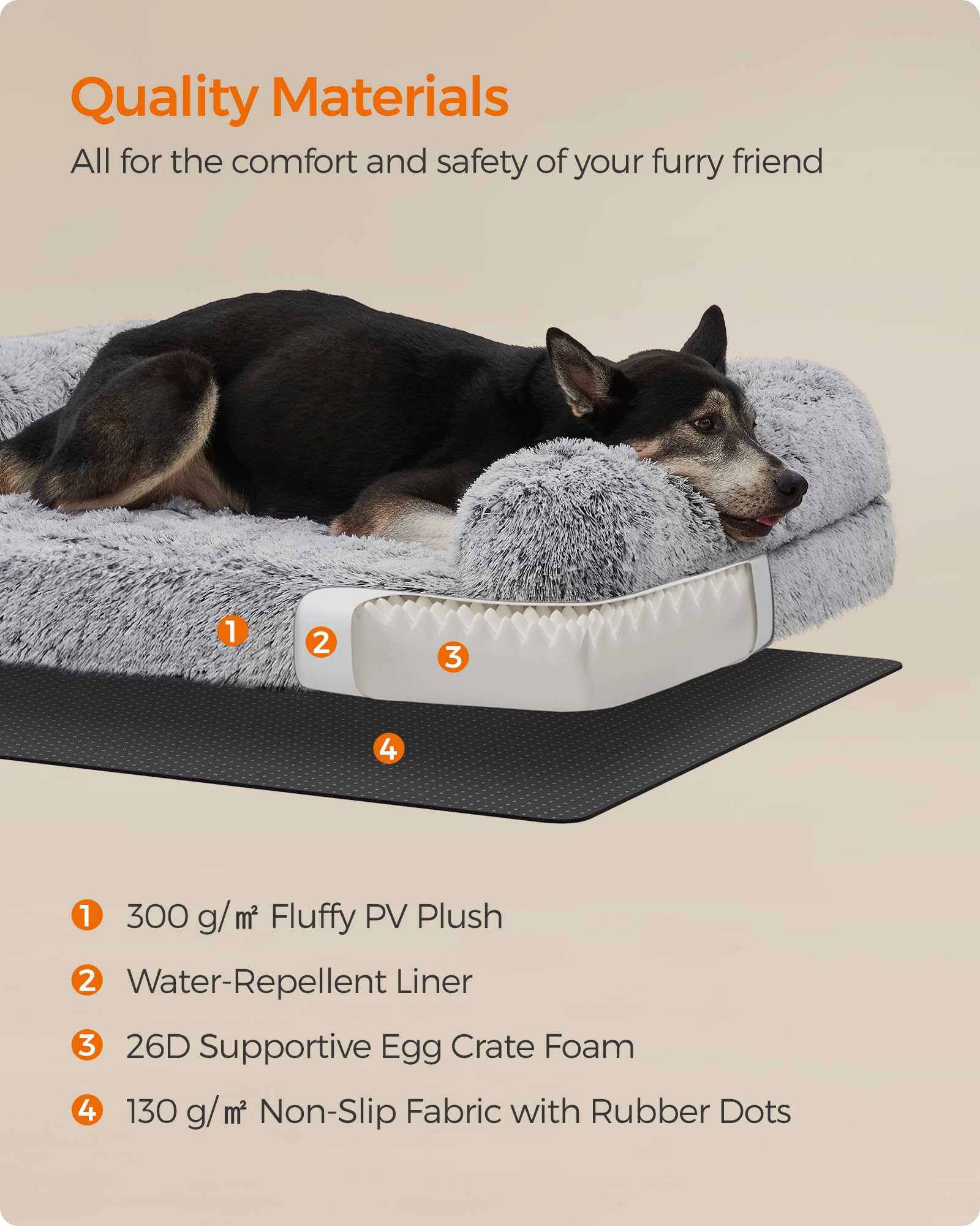 Feandrea Dog Bed, Orthopaedic Dog Sofa Bed for Medium Dogs, Waterproof Ped Bed with Removable Washable Cover, 36 x 27 x 9 Inches, Gray Ombré UPGW232G01