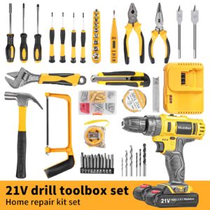 118 Pcs Electric Drill Cordless, 21V Cordless Drill Set with 2 Batteries, 2-speed Drill Kit with Led Light, Home Tool Kit with Impact Driver, Tool Kit for Home, DIY Power Drill with Tools for Men