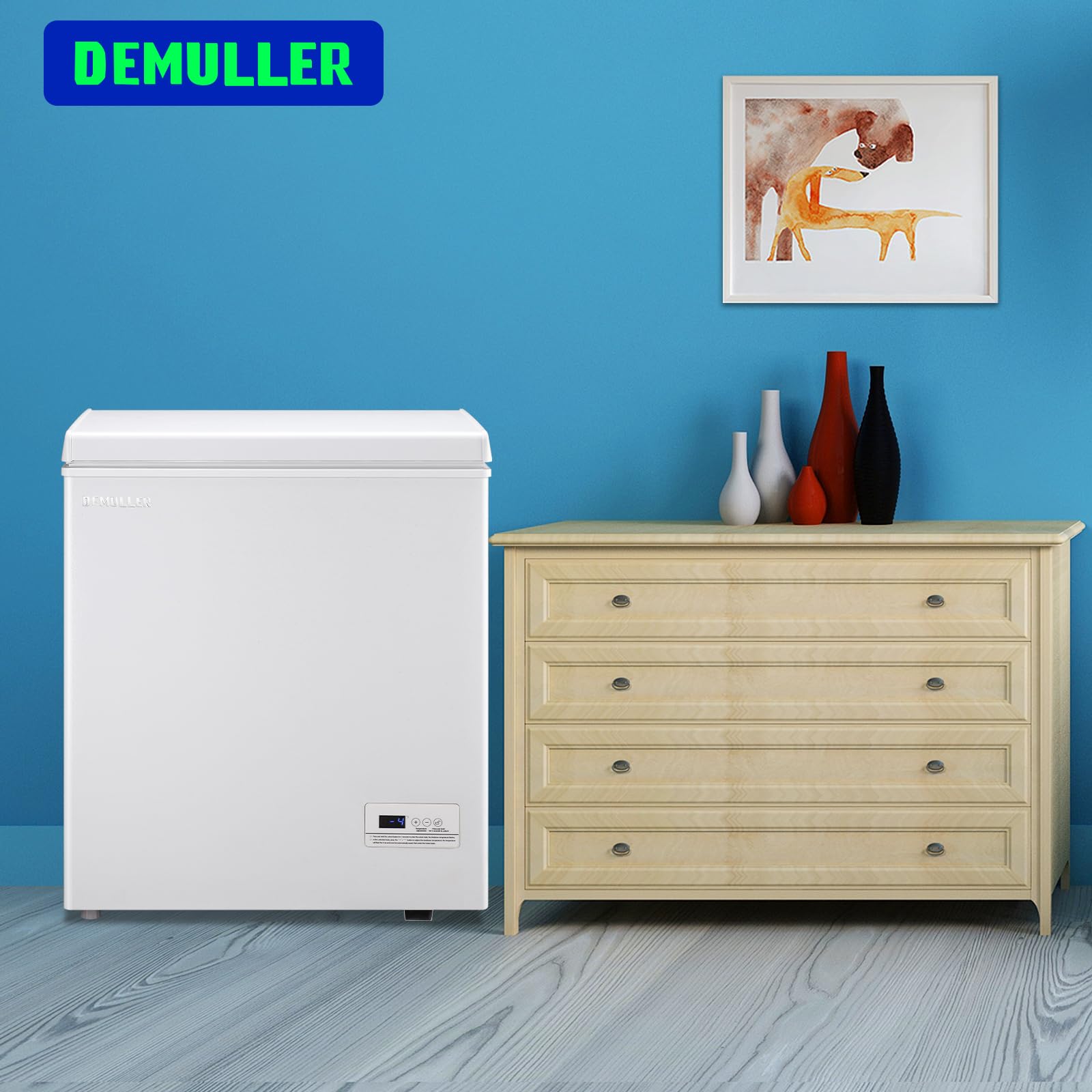 DEMULLER 4.0 Cu.ft Chest Freezer with Electronic Panel, Accurate Temperature Display to 1 ℉, Deep Freezers with 2 Removable Baskets, Compact Size Small Freezer for Any Space White