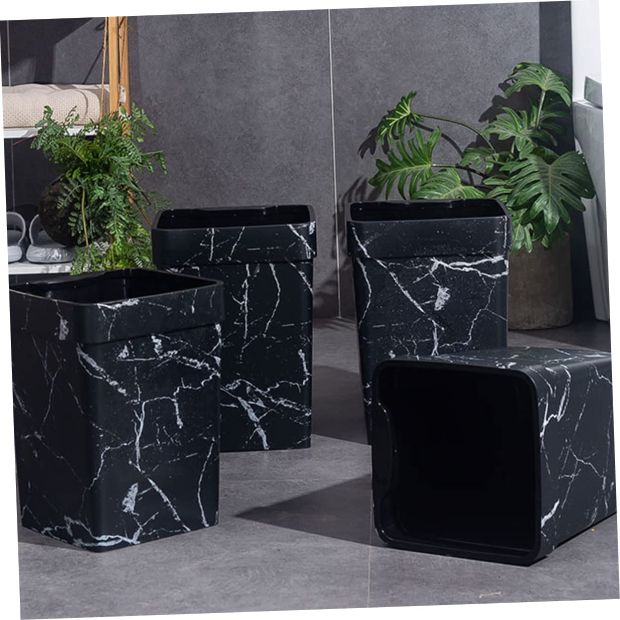 JOINPAYA Marble Trash Can Bathroom Trash Can Garbage Can Farmhouse Trash Square Waste Bin Trash Basket Black Bins Counter Trash Can Trash Bin Plastic Container Office Outdoor