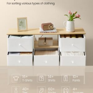 SONGMICS Dresser with Power Outlets and LED Lights, Fabric Chest of Drawers, 25 Colors, 8 Drawers, TV Stand for up to 60 Inch TVs, 11.8 x 47.2 x 31.3 Inches, Cloud White and Oak Beige ULTS518W01