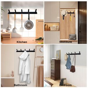 YINJIPIN 2 Pack Coat Rack Wall Mount with 5 Double Hooks for Hanging Heavy Duty, 17 Inch Thick Metal Rust Resistant Coat Hooks, Towel Clothes Jacket Coat Hanger, Hat Rack for Wall (Black)