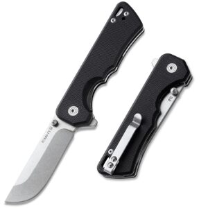 emhtiii pocket folding edc knife: 2.95" d2 steel stonewashed blade, g10 scales, flipper liner lock, reversible clip, great gifts for men women camping hiking outdoor, black