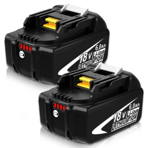 2packs bl1860b 18 volt 6.0ah replacement battery compatible with 18v lithium ion battery bl1860 bl1850b bl1850 bl1840 bl1830 bl1820 bl1815b lxt400 with led indicator cordless power tools (white)