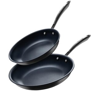 guy fieri's flavortown laser titanium 2 pcs fry pan set 8.5" and 10" - non-stick cookware set without pfas, ptfe, or pfoa, 3x more durable, dishwasher safe, oven safe