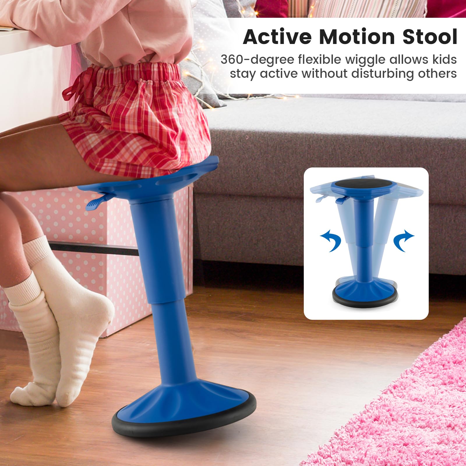 S AFSTAR Ergonomic Wobble Stool, Kids Active Motion Stool w/ 16"- 23.5" Adjustable Height, 245 LBS Weight Capacity, 360-Degree Wiggle Chairs Kids Wobble Chair for Classroom Preschool (Navy)