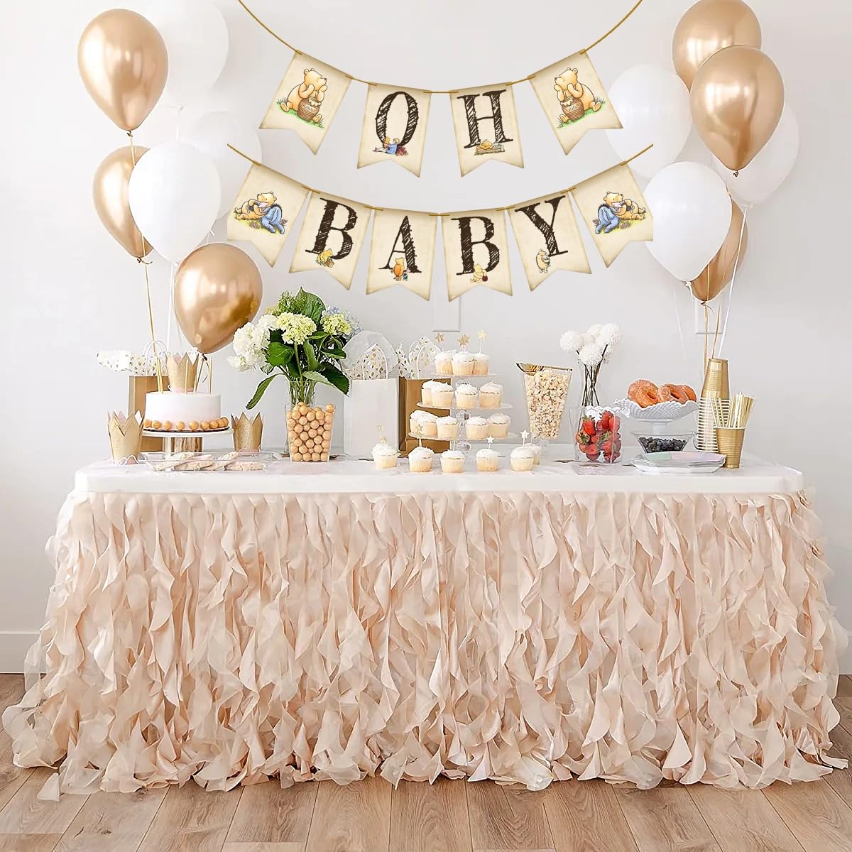 Classic Winnie Oh Baby Banner for Baby Shower Decorations Pooh First Birthday Supplies Bear Banners