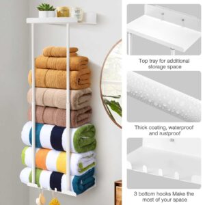 Hommtina Bathroom Towel Storage Black Towel Holder Bathroom Decor Aesthetic Towel Racks for Bathroom Bath Towel Storage (White)