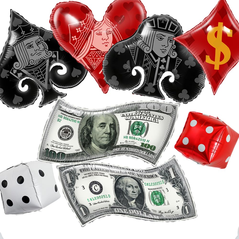 Casino theme party decoration balloons, dollar bill balloon for Las Vegas party/Poker night party supplies,poker/Dice Shaped Balloons for casino night theme birthday decoration