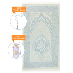 Prien Prayer Rug with Tasbih Bag for Pray, Muslim Gifts Bayram, Mat Salah, Sajadah for Women & Men, Islamic Gift Set for Islam Ramadan, Prayer, Praying, Eid, Quran (Blue)