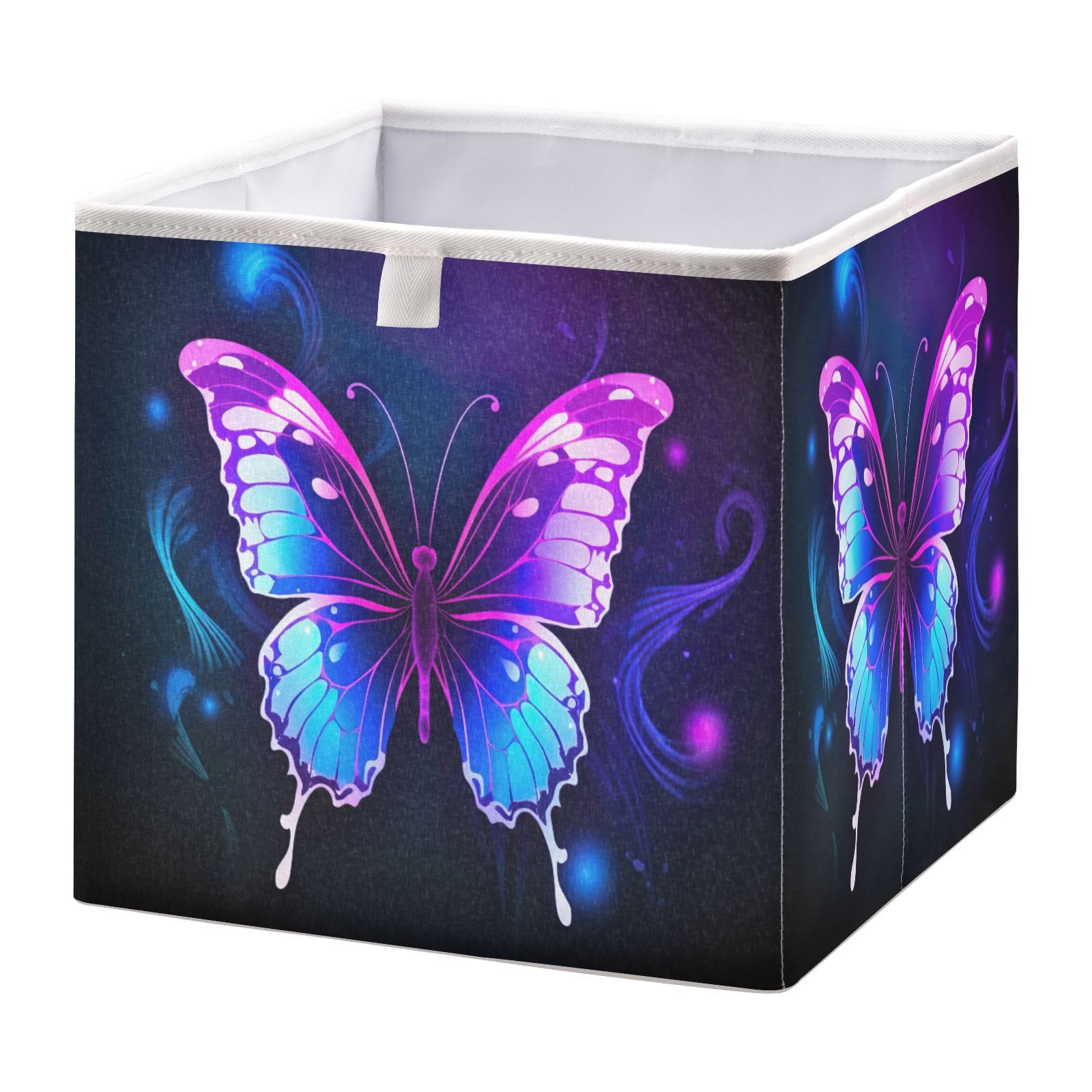 Haskirky Purple Butterfly Foldable Collapsible Storage Box Bins,11x11x11 Inch Cubes Baskets Fabric Storage Bins with Handles for Shelves Nursery Closet Home Decor