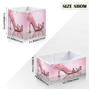 Haskirky Pink High Heels Foldable Collapsible Storage Box Bins,11x11x11 Inch Cubes Baskets Fabric Storage Bins with Handles for Shelves Nursery Closet Home Decor