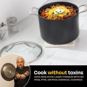 Guy Fieri's Flavortown Laser Titanium 8-Quart Stock Pot with Lid - Non-stick Cookware Without PFAS, PTFE, or PFOA, 3x More Durable, Dishwasher Safe, Oven Safe