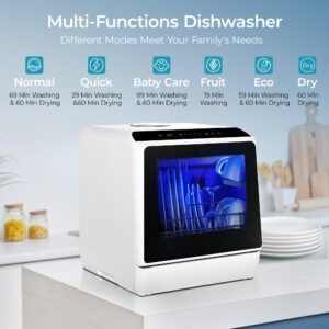 EUHOMY Mini Portable Dishwasher Countertop Compact Dishwashers, Tabletop Small Dishwasher with 5L Built-in Water Tank with 6 Modes and Baby Care for Apartments& RVs, No Hookup Needed