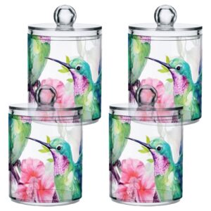 GOODOLD Hummingbirds Qtip Holder 2 Pack - 10 Oz Clear Plastic Apothecary Jar Set for Bathroom Organization - Versatile Canister Storage for Cotton Balls, Swabs, Rounds