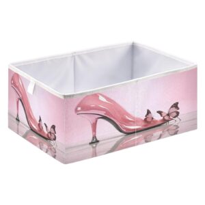 Haskirky Pink High Heels Foldable Collapsible Storage Box Bins,11x11x11 Inch Cubes Baskets Fabric Storage Bins with Handles for Shelves Nursery Closet Home Decor