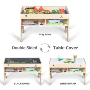 Bolocon Kids 3-in-1 Wooden Art & Activity Table Playset Furniture with 4 Compartments for Storage, Play Table Compatible with Blocks&Bricks and Train Set for Preschool Toddler Boy & Girl (STD.)