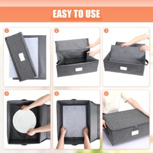 Norme 3 Pcs Platter Storage Case China Storage Container Stackable China Storage Boxes Hard Shell Case Moving Supplies, 17x13x 6 in, 15 Felt Dividers Included, Structured Top, Gray