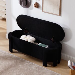 DM Furniture Black Storage Bench for Bedroom 47.25 in Modern Boucle Upholstered Ottoman with Storage Space for End of Bed/Living Room/Closet/Lounge/Window Corner, Black