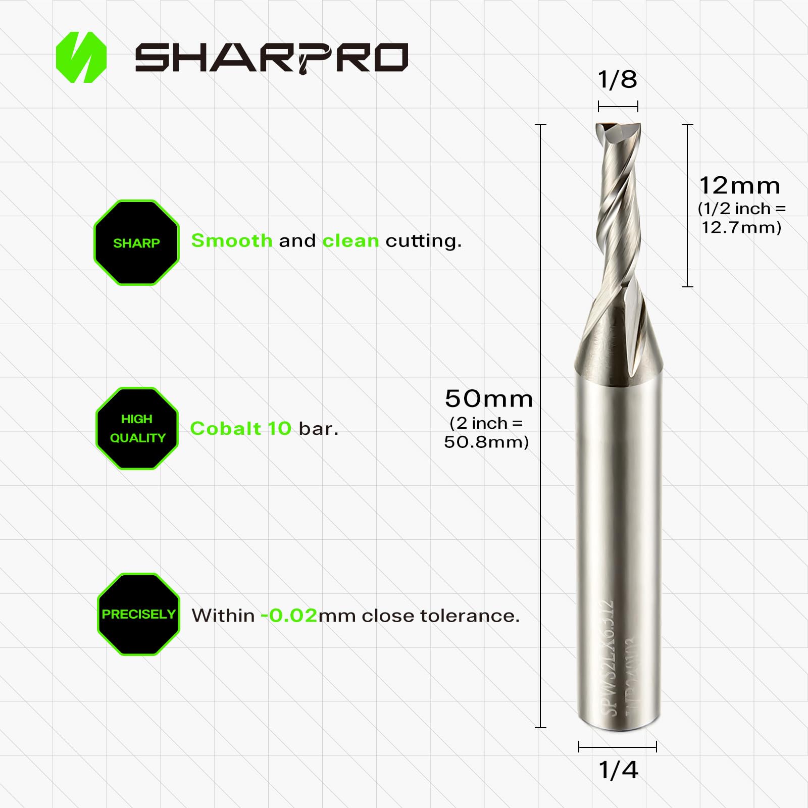 SHARPRO Spiral Upcut Router Bit 1/4 Inch Shank 1/8 Inch Cutting Dia. CNC Up Cut Router Bit Solid Carbide, Ideal for Wood Cutting, Slot Mortise, Engraving